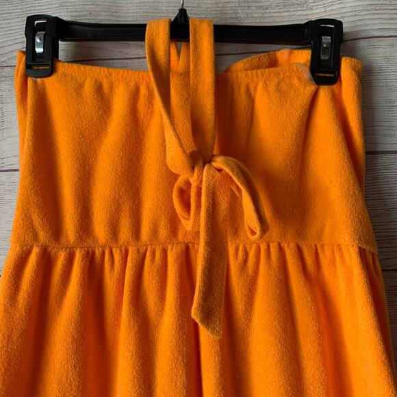Wild Fable Orange Terry Cloth Romper Short Outfit Bow Front Keyhole Halter Tie S - Picture 7 of 11